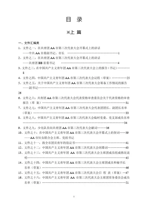 地级市团代会存档资料目录(工作手册)