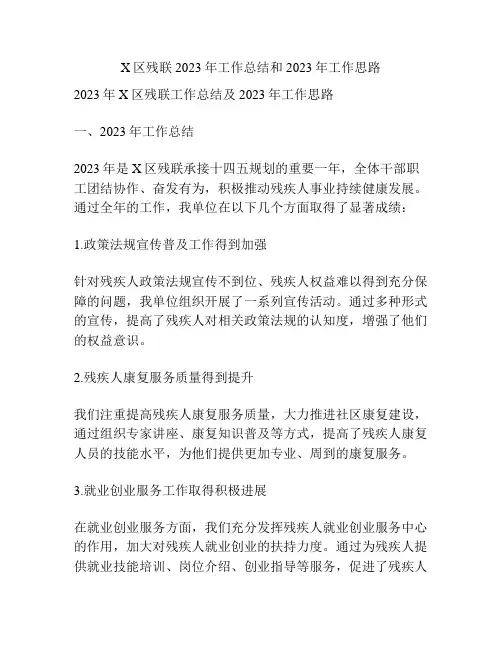 X区残联2023年工作总结和2023年工作思路