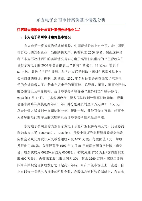 东方电子公司审计案例基本情况分析