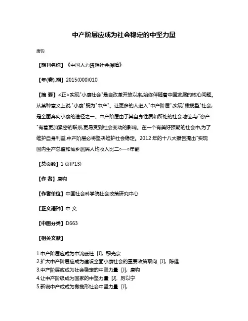中产阶层应成为社会稳定的中坚力量