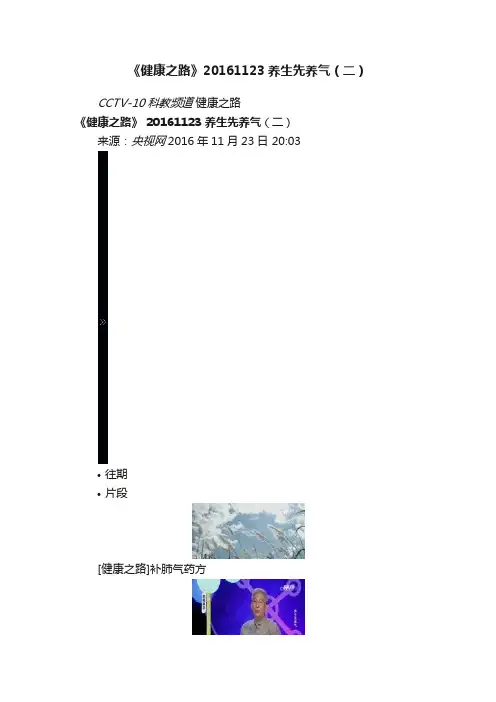 《健康之路》20161123养生先养气（二）