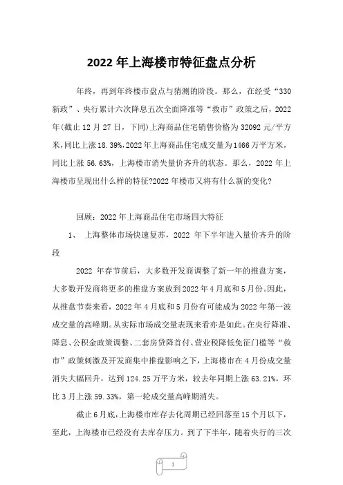 2022年上海楼市特征盘点分析