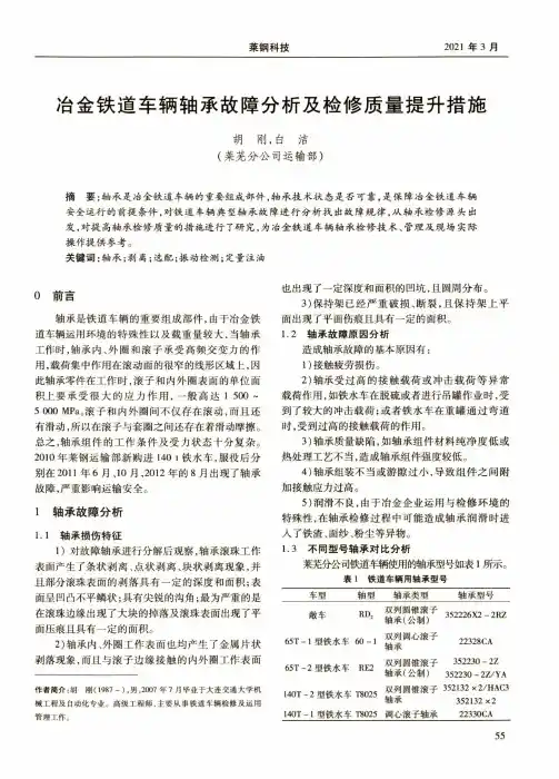 冶金铁道车辆轴承故障分析及检修质量提升措施
