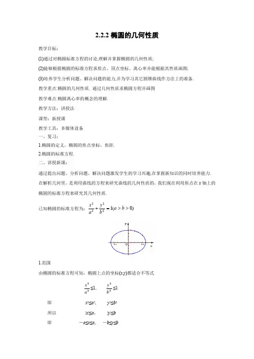 教学设计2：2.2.2椭圆的几何性质