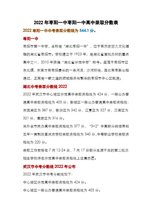 2022年枣阳一中枣阳一中高中录取分数表