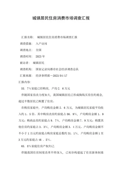 城镇居民住房消费市场调查报告