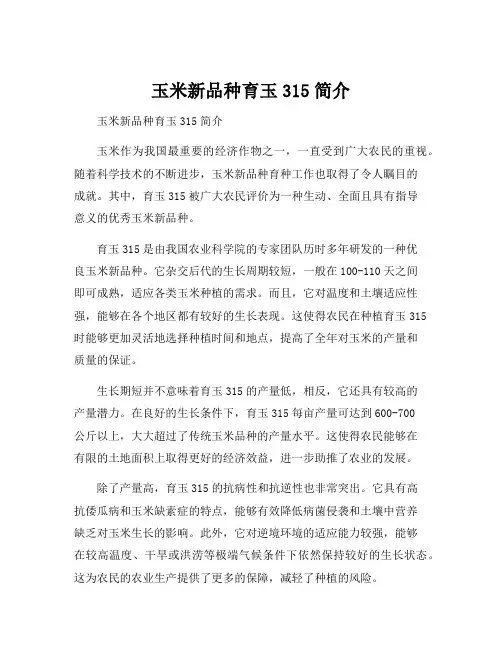 玉米新品种育玉315简介