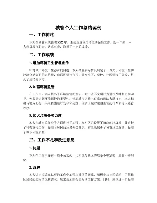 城管个人工作总结范例