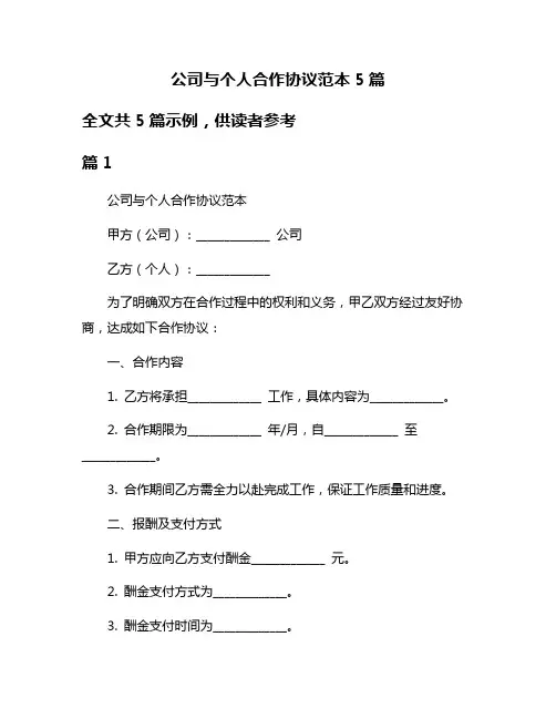 公司与个人合作协议范本5篇