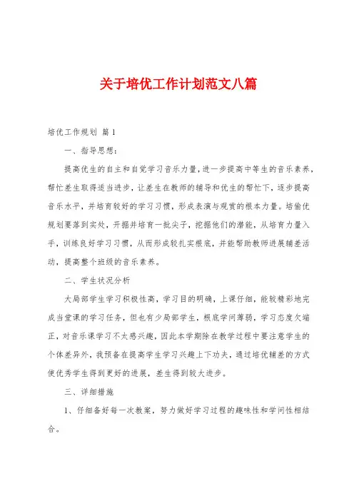 关于培优工作计划范文八篇