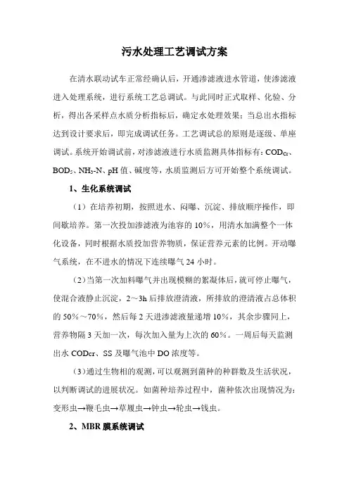 污水处理工艺调试方案