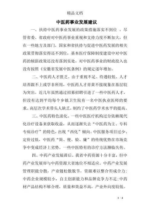 中医药事业发展建议
