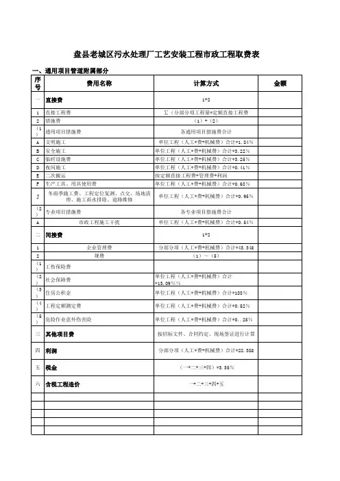 市政工程取费汇总表