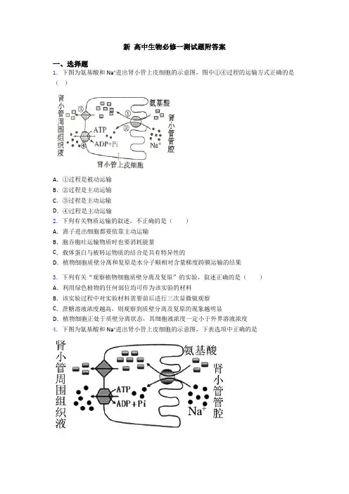 新 高中生物必修一测试题附答案