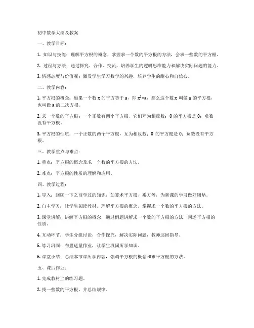 初中数学大纲及教案