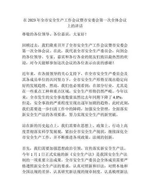 在2023年全市安全生产工作会议暨市安委会第一次全体会议上的讲话