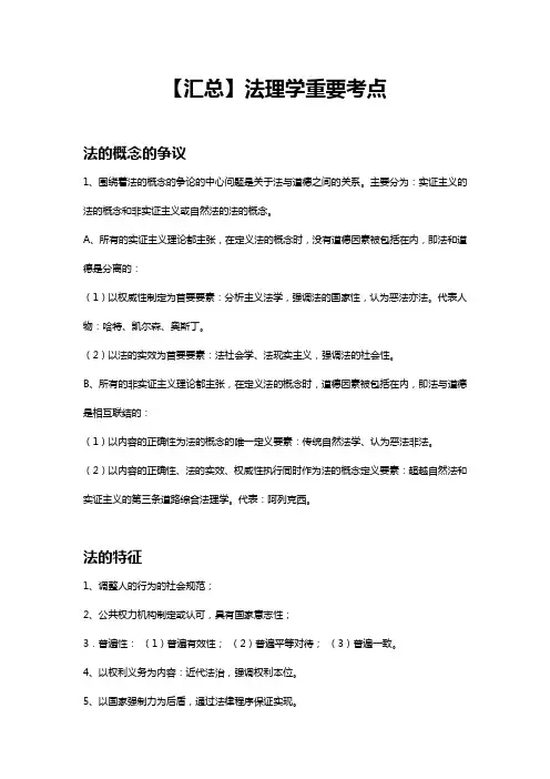 司法考试法理学精华考点汇总整理