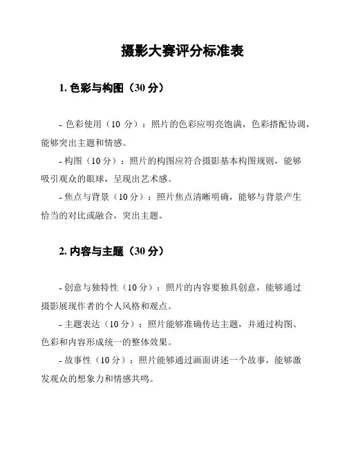 摄影大赛评分标准表
