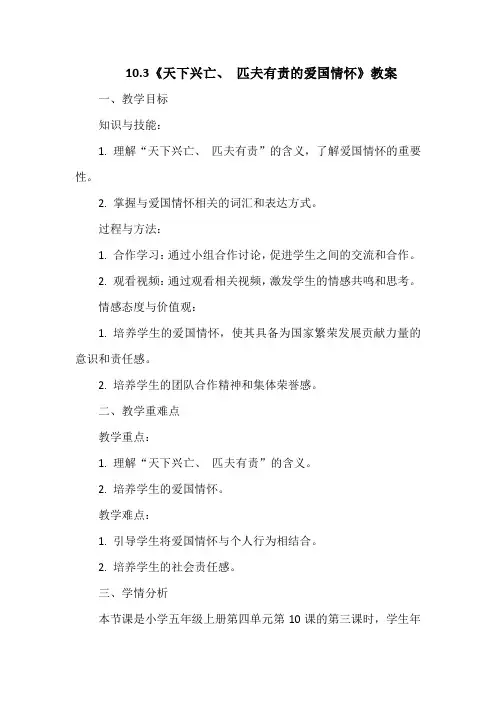 《天下兴亡、 匹夫有责的爱国情怀》教案