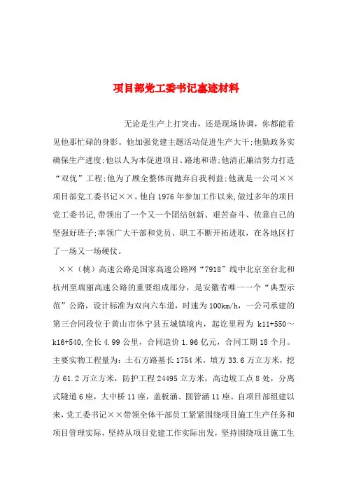 2019年整理--项目部党工委书记事迹材料