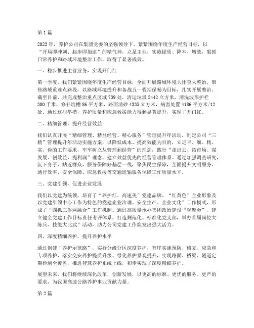 关于养护公司的年度总结(3篇)
