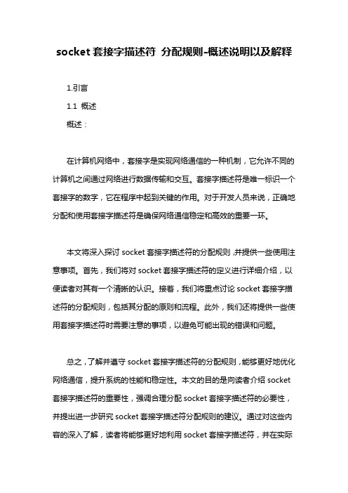 socket套接字描述符 分配规则-概述说明以及解释