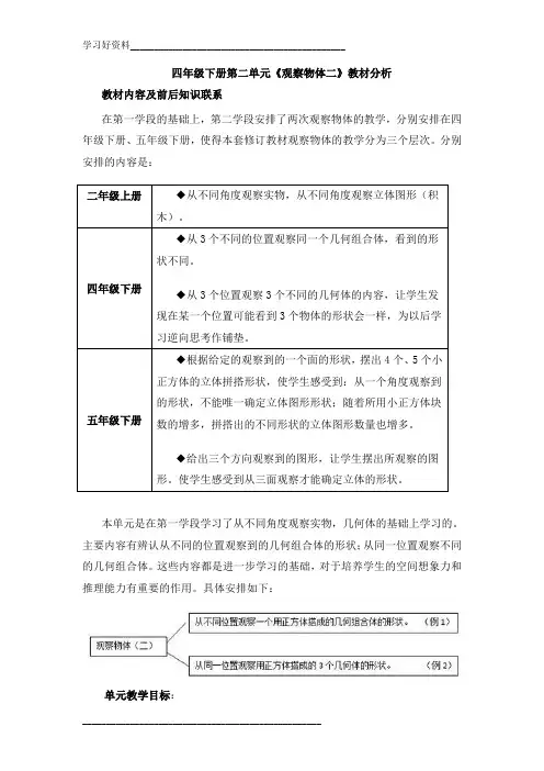 人教版小学数学四年级下册第二单元教材分析