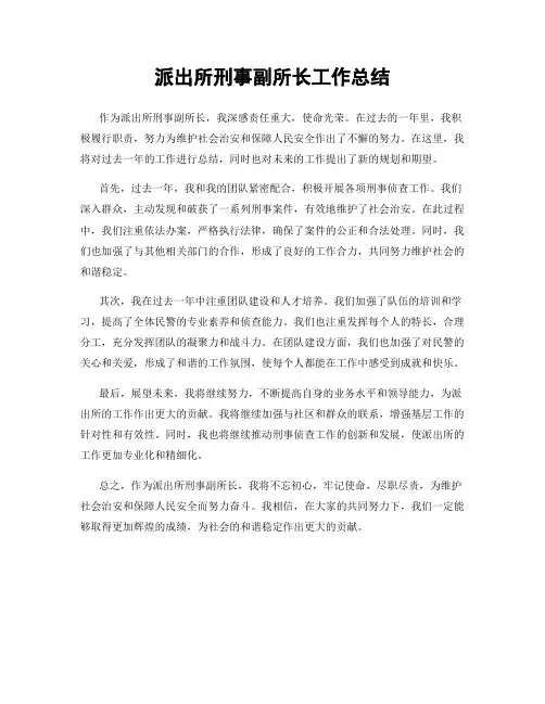 派出所刑事副所长工作总结