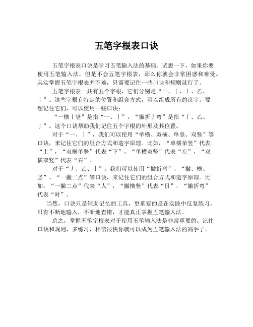五笔字根表口诀