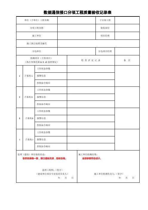 数据通信接口分项工程质量验收记录表