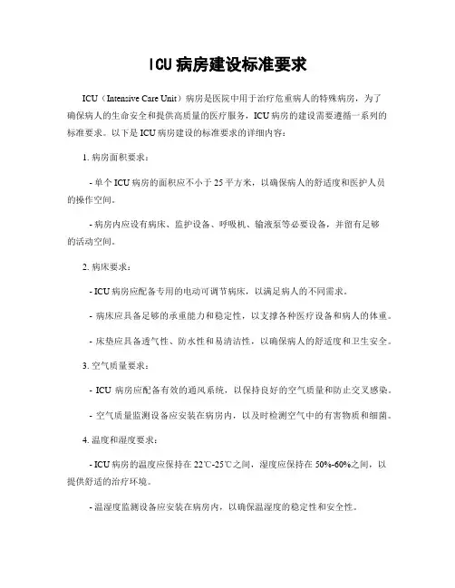 ICU病房建设标准要求