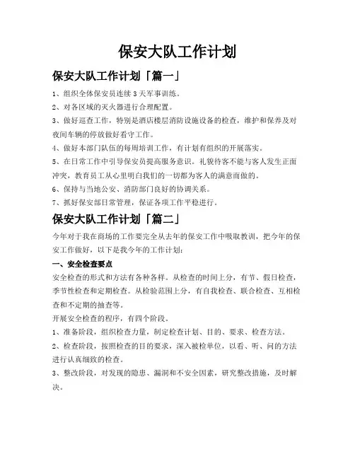 保安大队工作计划