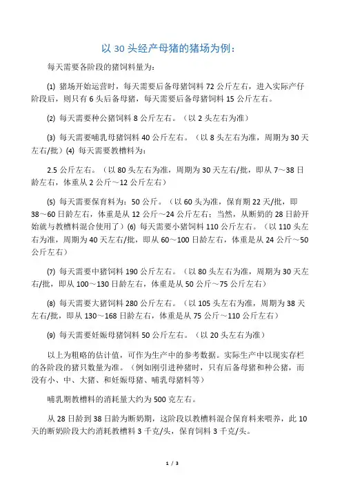 猪生长各阶段的日增重、用料量等