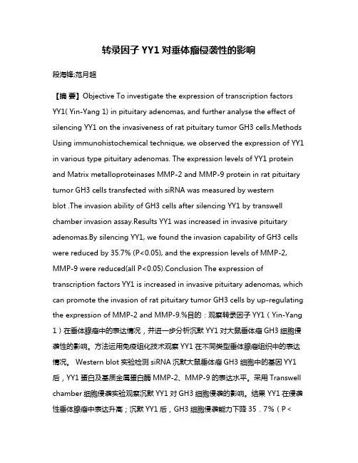 转录因子YY1对垂体瘤侵袭性的影响