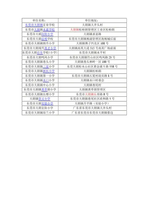 东莞市大朗镇小学汇总
