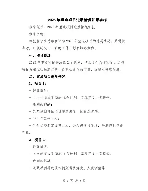 2023年重点项目进展情况汇报参考
