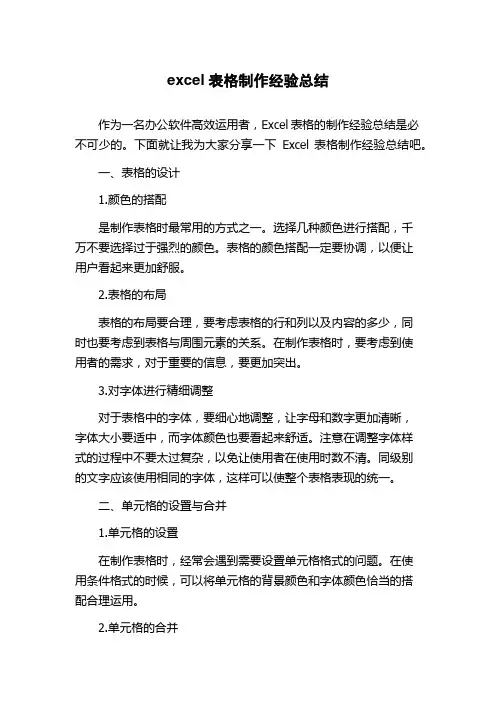 excel表格制作经验总结