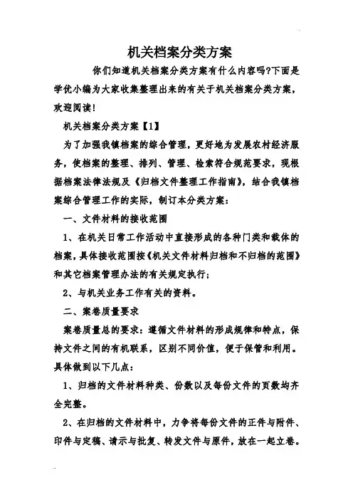 机关档案分类方案