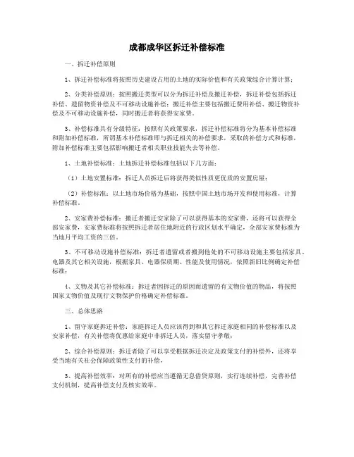 成都成华区拆迁补偿标准