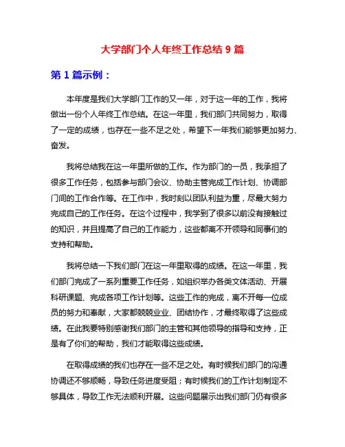 大学部门个人年终工作总结9篇