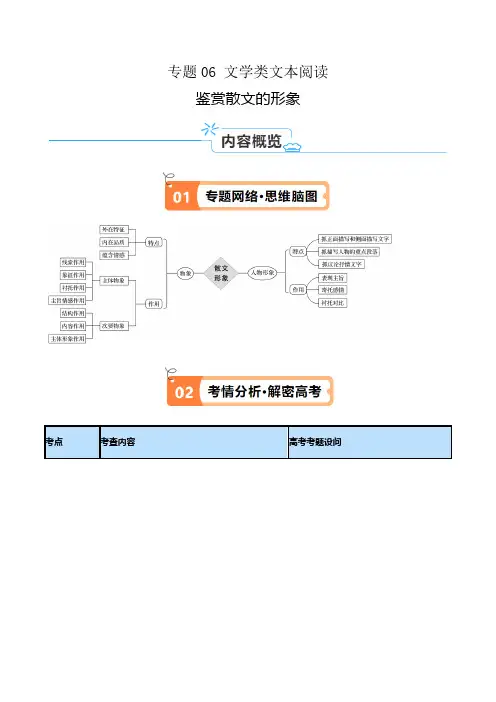专题06 文学类文本阅读——鉴赏散文的形象(讲义)(原卷版)