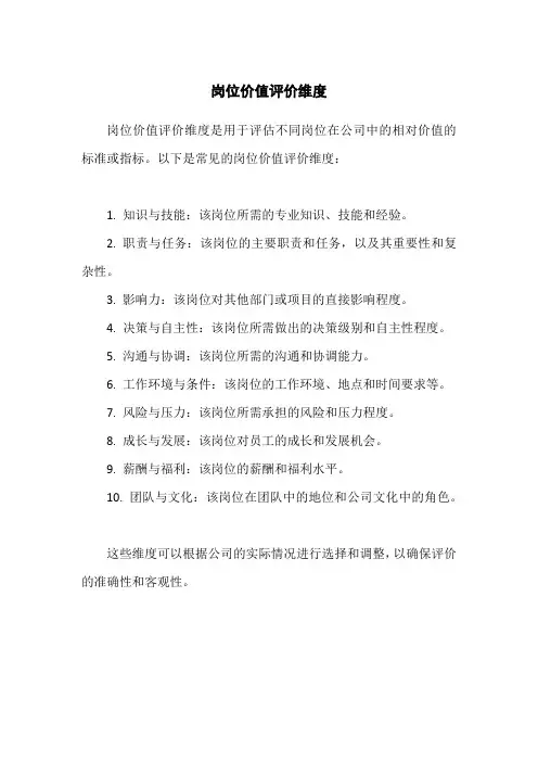 岗位价值评价维度