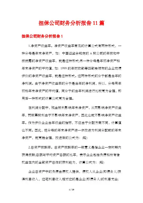 担保公司财务分析报告11篇