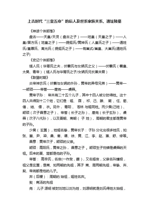 上古时代“三皇五帝”的后人及世系家族关系、遗址陵墓