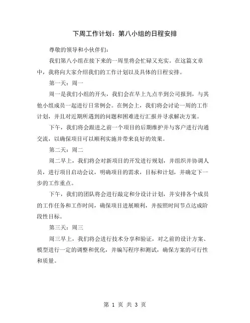 下周工作计划：第八小组的日程安排