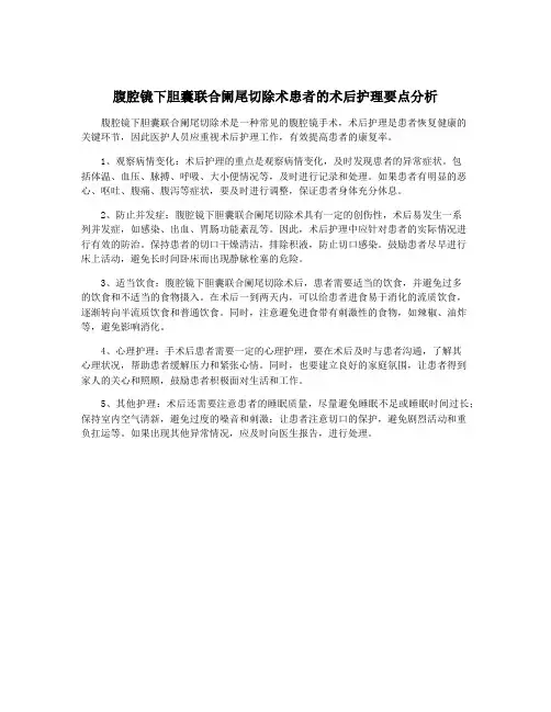 腹腔镜下胆囊联合阑尾切除术患者的术后护理要点分析