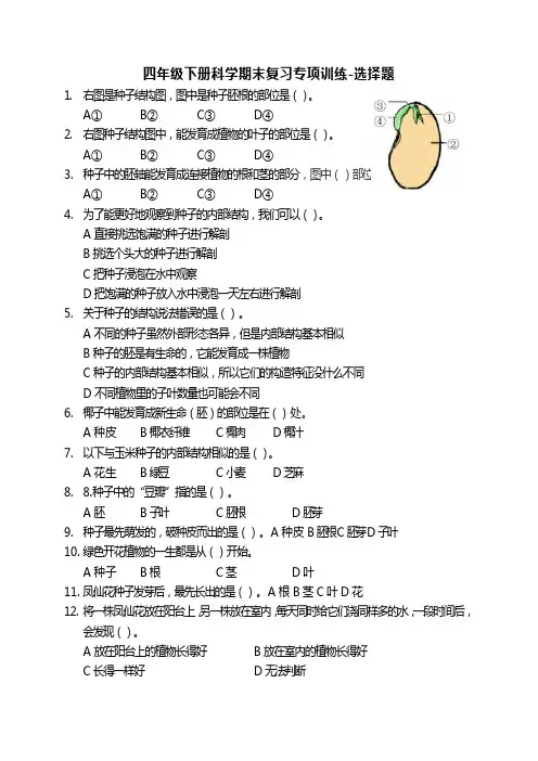 四年级下册科学期末复习专项训练-选择题