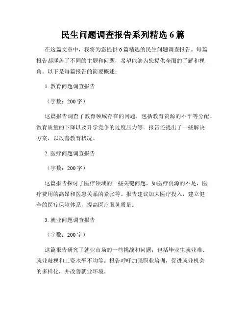 民生问题调查报告系列精选6篇