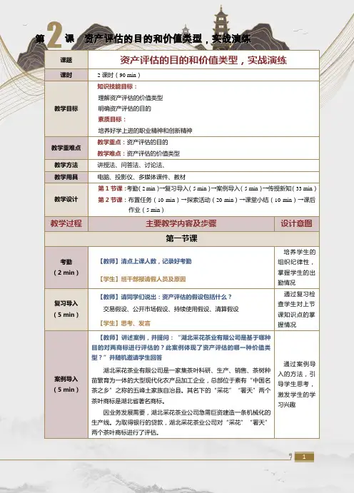 《资产评估》教案   第3课  资产评估的目的和价值类型,实战演练