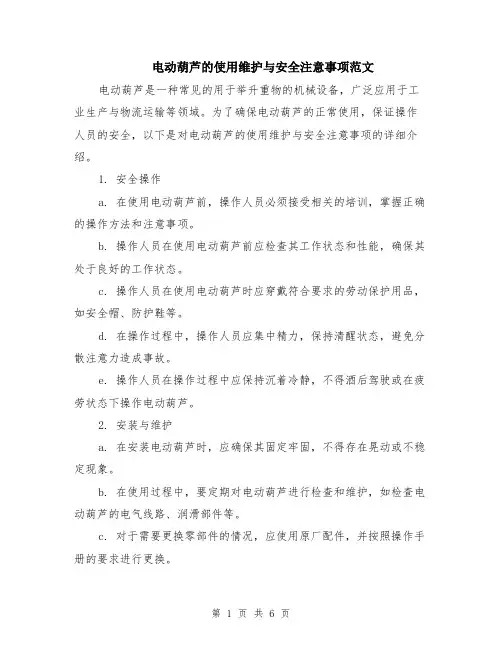 电动葫芦的使用维护与安全注意事项范文（二篇）
